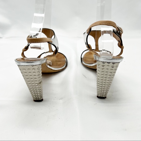 Giuseppe Zanotti Heels Silver Studded Texture  Sling Back Strappy Shoes size 7.5 - Picture 9 of 11
